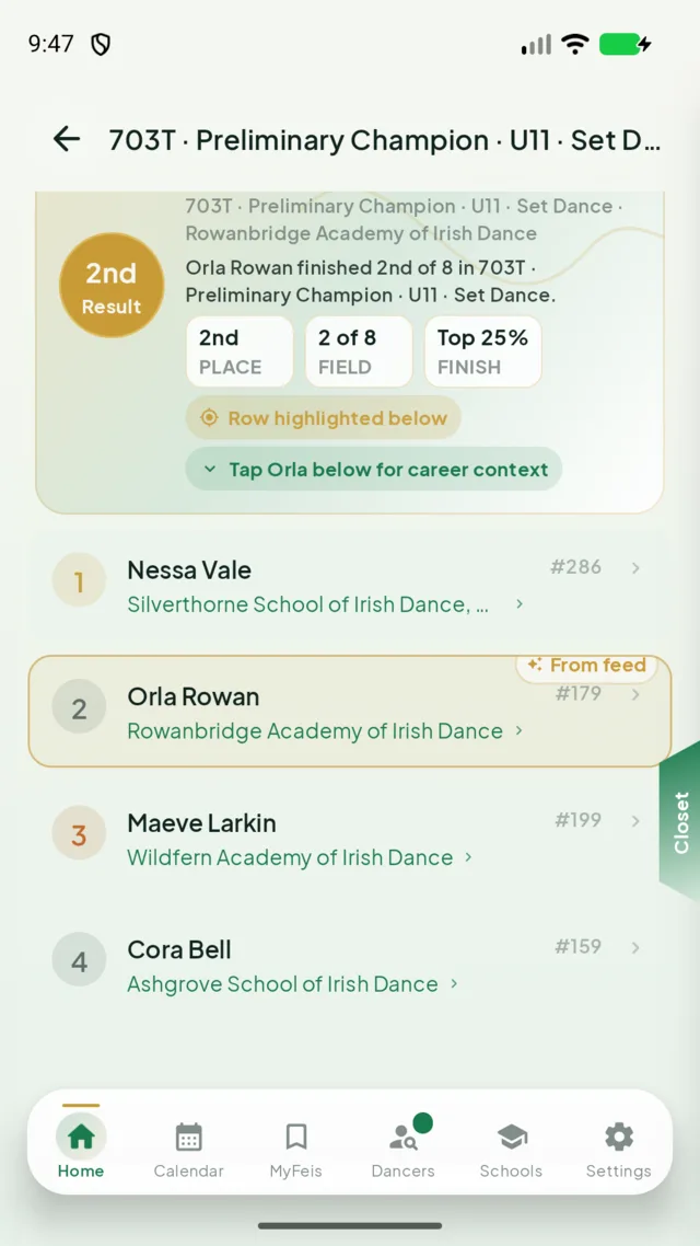 Feisly for Android results screen