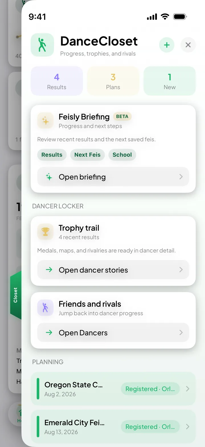 DanceCloset arranged for a dancer with trophy trail and rivals