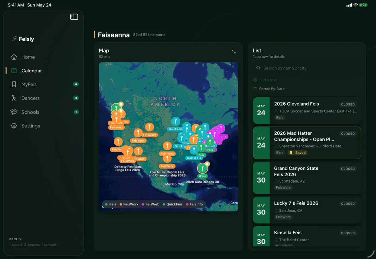 Feisly iPad calendar and map layout